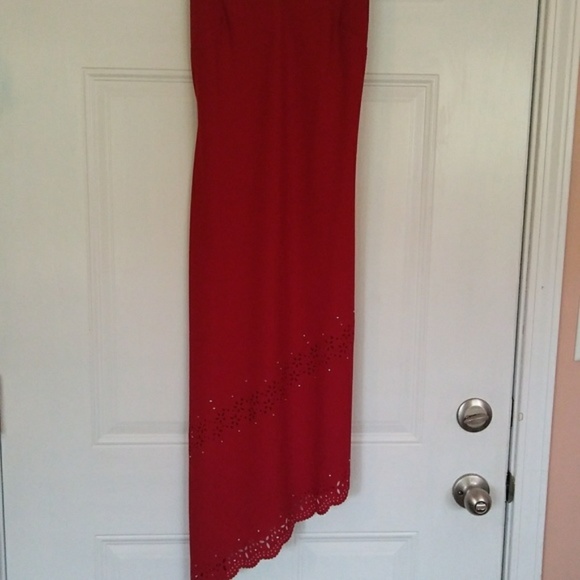 Rampage Fire Engine Red Sexy Asymmetrical Dress s5 - Picture 5 of 8